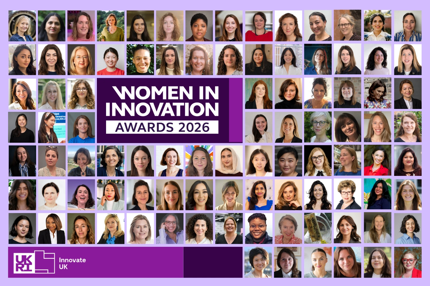 Portrait grid of the 100 Innovate UK Women in Innovation Awards 2026 winners